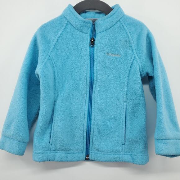 Columbia Girls Fleece Jacket Fleece Sweater Zip Up Pockets Teal 3T - Picture 1 of 6